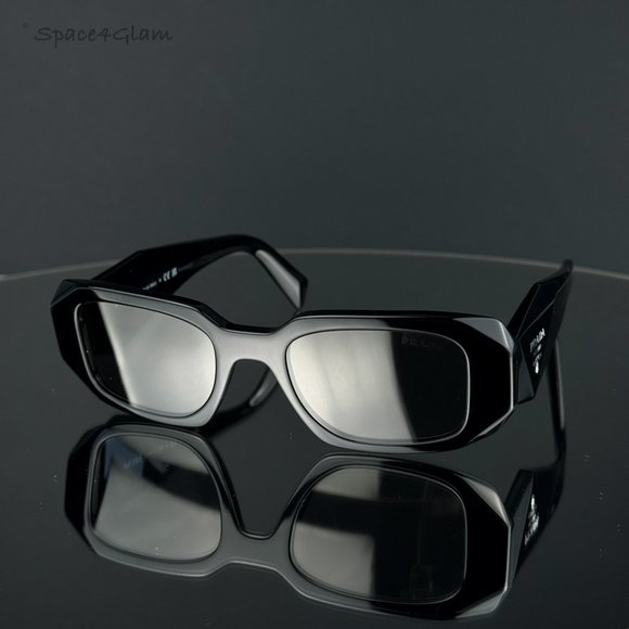 Prada PR17WS 1AB07Z Sunglasses Shiny Black Mirror Rectangle Unisex - Picture 8 of 10